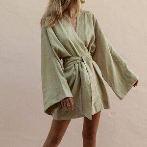 POSSE Linen Monti Kimono Dress in Marzipan One Size